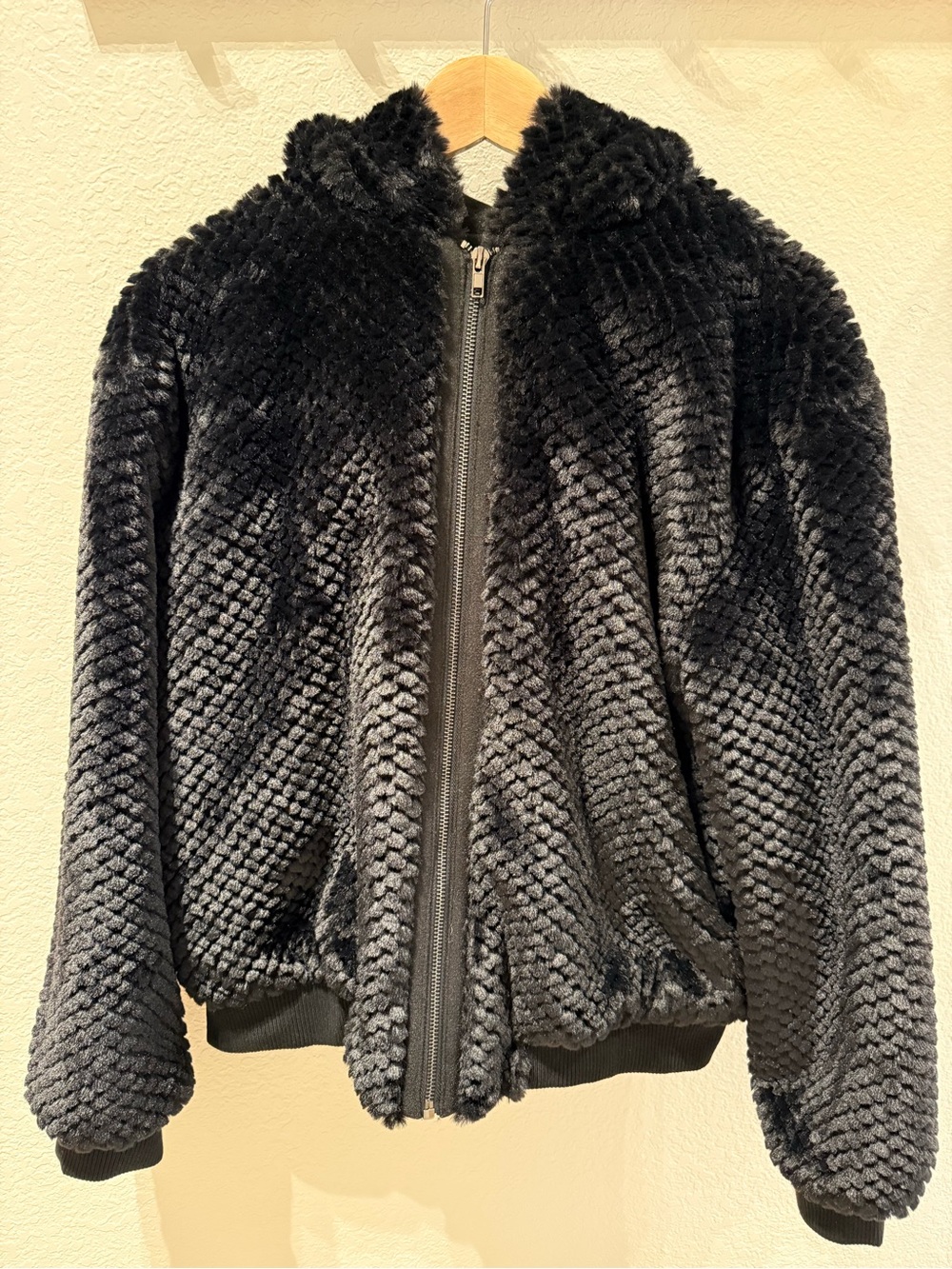 Pink Martini Black Faux Fur Bomber Jacket